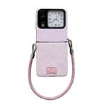 For Huawei nova Flip Comfortable Short Plush Full Coverage Phone Case with Wrist Strap(Pink)