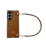 For Samsung Galaxy Z Fold6 5G Comfortable Short Plush Full Coverage Phone Case with Wrist Strap(Brown)