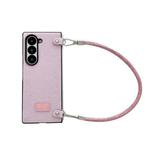 For Samsung Galaxy Z Fold6 5G Comfortable Short Plush Full Coverage Phone Case with Wrist Strap(Pink)