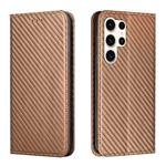 For Samsung Galaxy S25 Ultra 5G Carbon Fiber Texture Magnetic Flip Leather Phone Case(Brown)