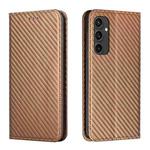 For Samsung Galaxy S24 FE 5G Carbon Fiber Texture Magnetic Flip Leather Phone Case(Brown)