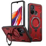 For Redmi 12C 4G PC Hybrid TPU Armor MagSafe Ring Holder Phone Case(Red)