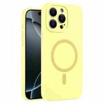 For iPhone 16 Pro Fine Hole Pure Color Liquid Silicone MagSafe Phone Case(Cream Yellow)