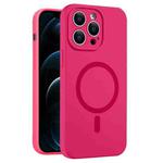 For iPhone 12 Pro Max Fine Hole Pure Color Liquid Silicone MagSafe Phone Case(Rose Red)