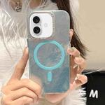 For iPhone 16 Tinfoil Texture MagSafe PC Phone Case(Blue)