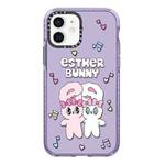 For iPhone 12 Simple Illustration Pattern Full Coverage Phone Case(Rabbit B)