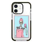 For iPhone 12 Simple Illustration Pattern Full Coverage Phone Case(Skull A)