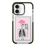 For iPhone 16 Simple Illustration Pattern Full Coverage Phone Case(Skull B)