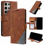 For Samsung Galaxy S25 Ultra 5G Skin Feel Splicing Leather Phone Case(Brown)