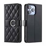 For iPhone 16 Pro Max Ring Buckle Rhombic Leather Phone Case(Black)