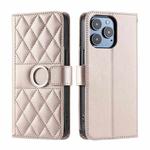 For iPhone 16 Pro Max Ring Buckle Rhombic Leather Phone Case(Rose Gold)