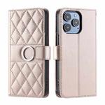 For iPhone 16 Pro Ring Buckle Rhombic Leather Phone Case(Rose Gold)