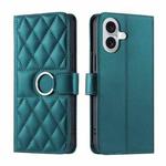 For iPhone 16 Plus Ring Buckle Rhombic Leather Phone Case(Green)