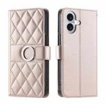 For iPhone 16 Plus Ring Buckle Rhombic Leather Phone Case(Rose Gold)