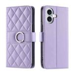 For iPhone 16 Plus Ring Buckle Rhombic Leather Phone Case(Purple)