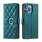 For iPhone 15 Pro Ring Buckle Rhombic Leather Phone Case(Green)