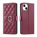 For iPhone 15 Plus Ring Buckle Rhombic Leather Phone Case(Red)