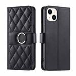 For iPhone 15 Plus Ring Buckle Rhombic Leather Phone Case(Black)