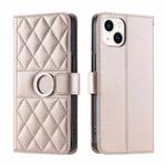 For iPhone 15 Plus Ring Buckle Rhombic Leather Phone Case(Rose Gold)