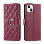 For iPhone 15 Ring Buckle Rhombic Leather Phone Case(Red)