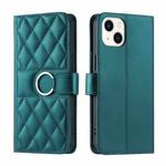 For iPhone 15 Ring Buckle Rhombic Leather Phone Case(Green)