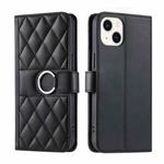 For iPhone 15 Ring Buckle Rhombic Leather Phone Case(Black)