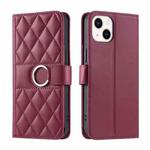 For iPhone 13 mini Ring Buckle Rhombic Leather Phone Case(Red)