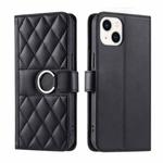 For iPhone 13 mini Ring Buckle Rhombic Leather Phone Case(Black)
