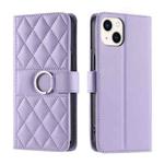 For iPhone 13 mini Ring Buckle Rhombic Leather Phone Case(Purple)
