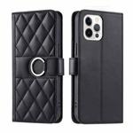 For iPhone 12 / 12 Pro Ring Buckle Rhombic Leather Phone Case(Black)