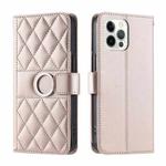 For iPhone 12 / 12 Pro Ring Buckle Rhombic Leather Phone Case(Rose Gold)