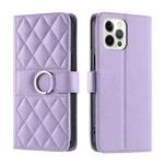 For iPhone 12 / 12 Pro Ring Buckle Rhombic Leather Phone Case(Purple)