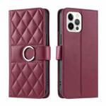 For iPhone 12 Pro Max Ring Buckle Rhombic Leather Phone Case(Red)