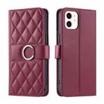For iPhone 12 mini Ring Buckle Rhombic Leather Phone Case(Red)