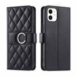 For iPhone 12 mini Ring Buckle Rhombic Leather Phone Case(Black)
