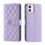 For iPhone 12 mini Ring Buckle Rhombic Leather Phone Case(Purple)