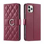 For iPhone 11 Pro Max Ring Buckle Rhombic Leather Phone Case(Red)