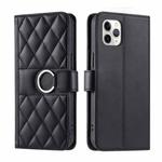 For iPhone 11 Pro Max Ring Buckle Rhombic Leather Phone Case(Black)
