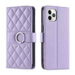 For iPhone 11 Pro Max Ring Buckle Rhombic Leather Phone Case(Purple)