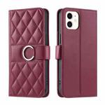 For iPhone 11 Ring Buckle Rhombic Leather Phone Case(Red)