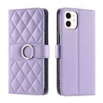 For iPhone 11 Ring Buckle Rhombic Leather Phone Case(Purple)