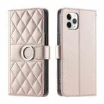 For iPhone 11 Pro Ring Buckle Rhombic Leather Phone Case(Rose Gold)