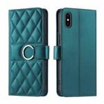 For iPhone X / XS Ring Buckle Rhombic Leather Phone Case(Green)