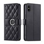 For iPhone X / XS Ring Buckle Rhombic Leather Phone Case(Black)