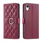 For iPhone XR Ring Buckle Rhombic Leather Phone Case(Red)