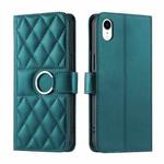 For iPhone XR Ring Buckle Rhombic Leather Phone Case(Green)