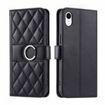 For iPhone XR Ring Buckle Rhombic Leather Phone Case(Black)