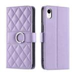 For iPhone XR Ring Buckle Rhombic Leather Phone Case(Purple)