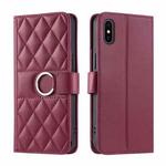 For iPhone XS Max Ring Buckle Rhombic Leather Phone Case(Red)