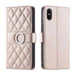 For iPhone XS Max Ring Buckle Rhombic Leather Phone Case(Rose Gold)